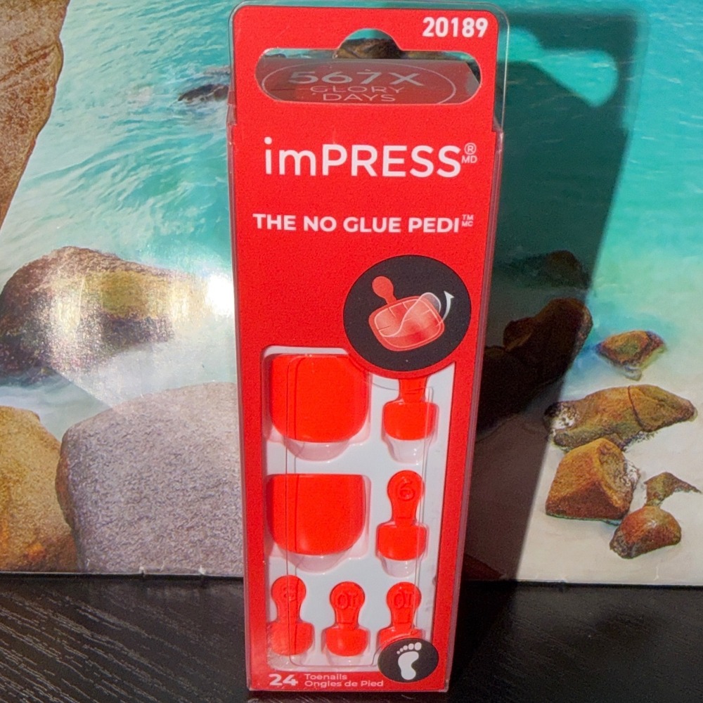 imPRESS The No Glue Pedi Press-On Toenails 567X Glory Days Red 24ct NEW